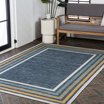Pollux Classic Coastal Mitred Stripe Reversible Machine-Washable Indoor/Outdoor Area Rug